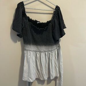 White Birch Black Label Ombre Smocked Blouse 3X Flowy Short Sleeve Ruffle Neck